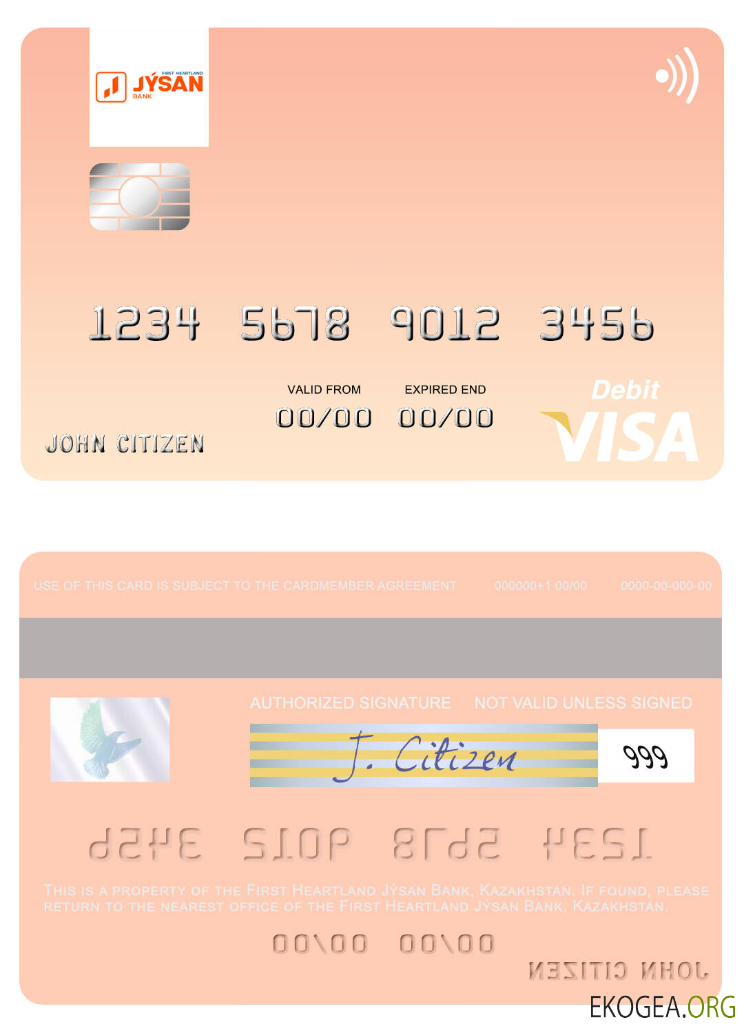 Carte de débit visa Kazakhstan First Heartland Jýsan Bank